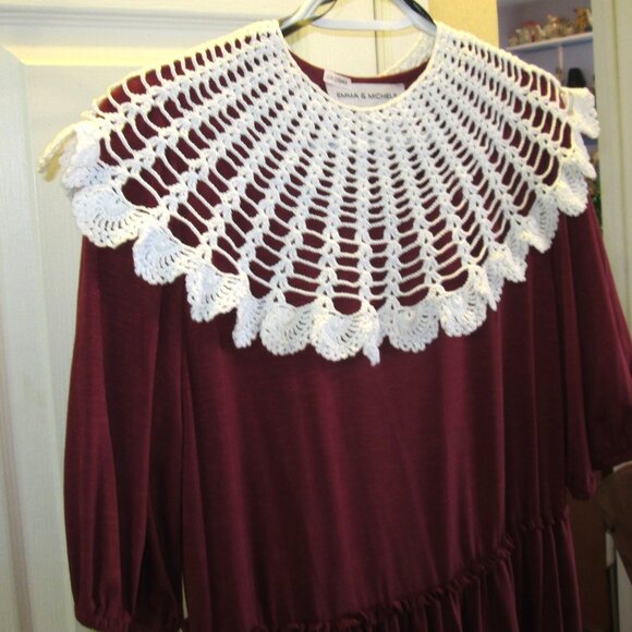 70's,80's Victorian style era vtg ecru white crocheted 11 button up dress collar - Picture 11 of 12